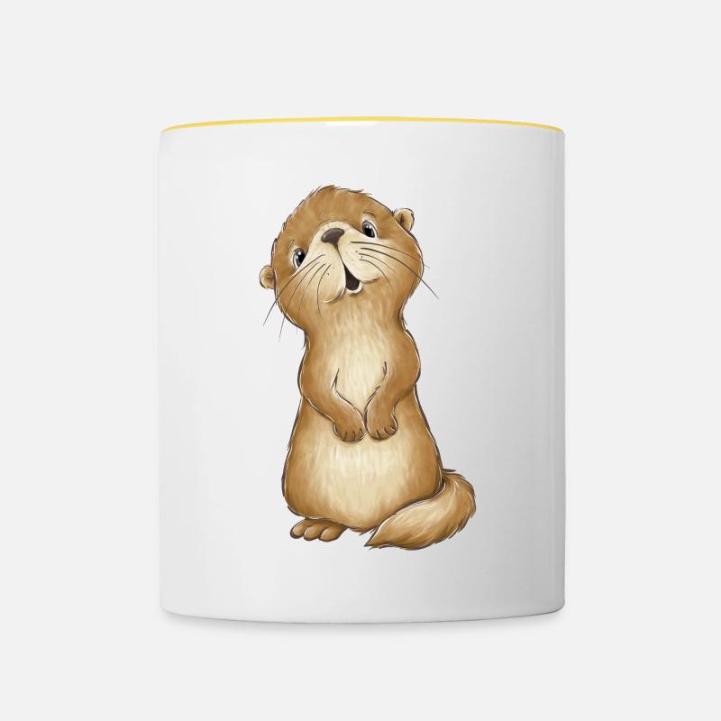 Loutre mignonne - Mug contrasté - blanc/jaune