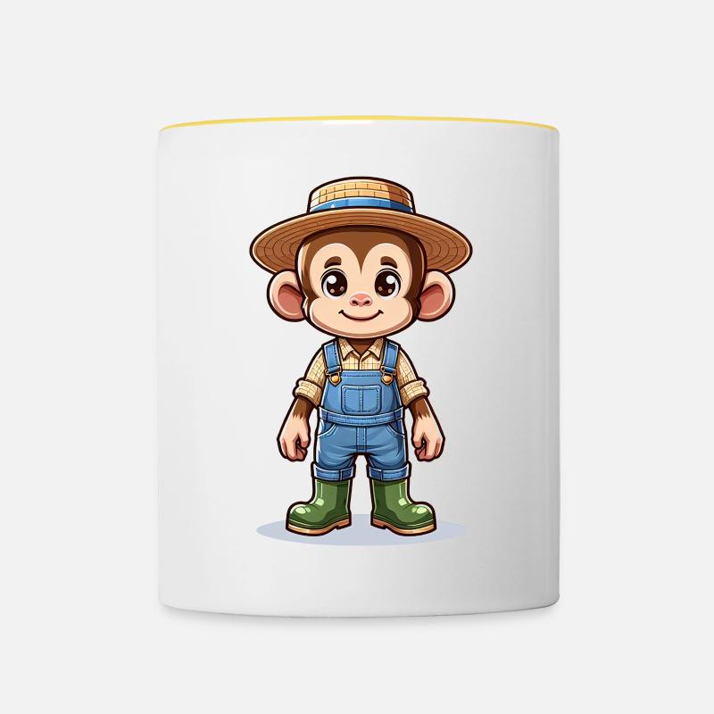 Mignon Singe Fermier - Mug contrasté - blanc/jaune