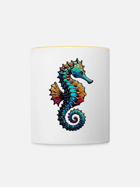 Seepferdchen - Tasse zweifarbig - Weiß/Gelb