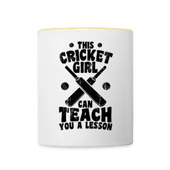 Cricket Mädchen erteilt dir eine Lektion - Tasse zweifarbig - Weiß/Gelb - Vorne
