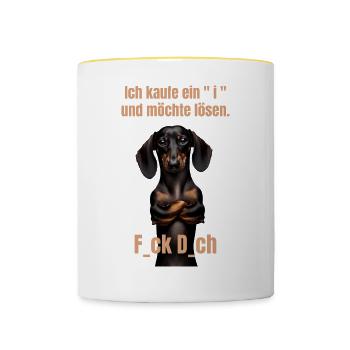 Ich kaufe ein i und möchte lösen - F... dich - Tasse zweifarbig - Weiß/Gelb - Vorne
