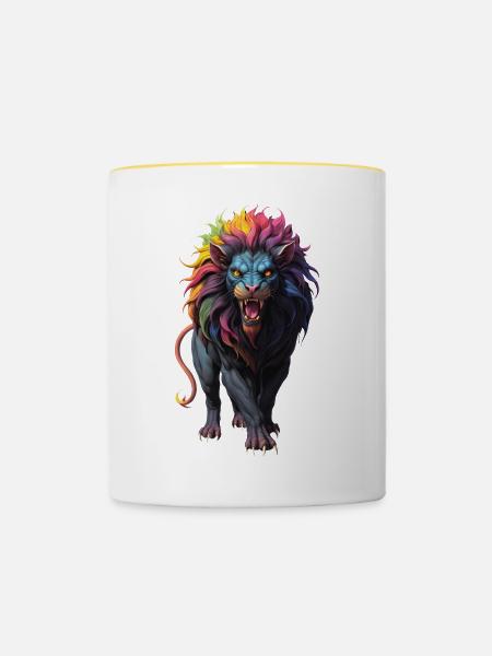 Mehrfarbiger Löwe - Tasse zweifarbig - Weiß/Gelb