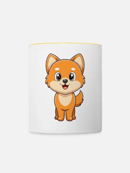 Entzückender Spitzhund mit fröhlichem Blick - Tasse zweifarbig - Weiß/Gelb