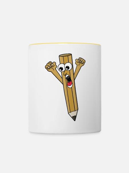 Verängstigter Bleistift - Tasse zweifarbig - Weiß/Gelb