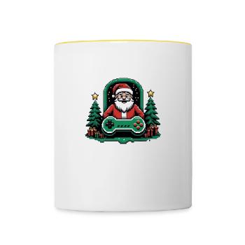 Weihnachtsmann Gaming Lustig Geschenke Weihnachten - Tasse zweifarbig - Weiß/Gelb - Vorne