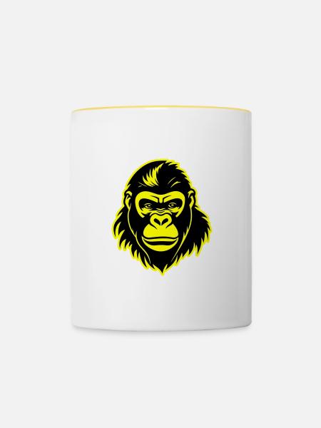 Gorilla Kopf - Tasse zweifarbig - Weiß/Gelb