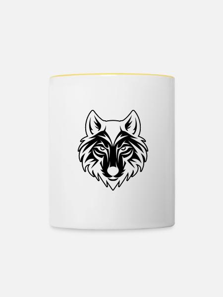 Wolf Kopf - Tasse zweifarbig - Weiß/Gelb