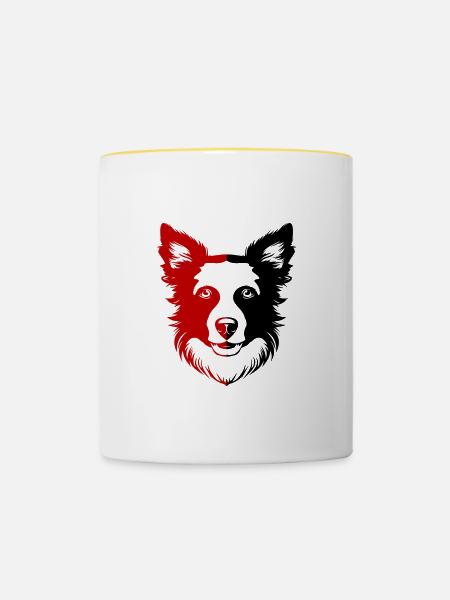 Border Collie Hund Kopf - Tasse zweifarbig - Weiß/Gelb