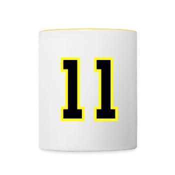 11 Zahl Trikot - Tasse zweifarbig - Weiß/Gelb - Vorne