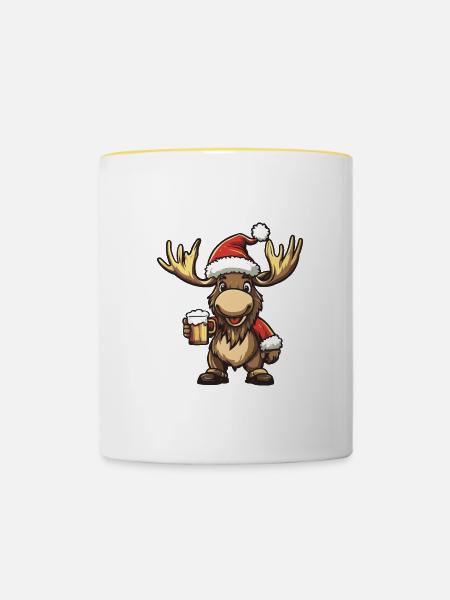 Elch Bier Xmas Weihnachten - Tasse zweifarbig - Weiß/Gelb