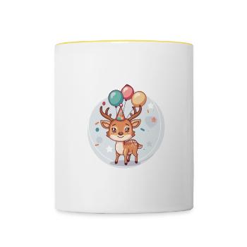 Bande dessinée d’anniversaire de cerf - Mug contrasté - blanc/jaune - Devant