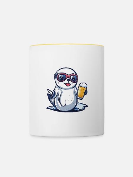 Robbe Tier Ski Bier - Tasse zweifarbig - Weiß/Gelb