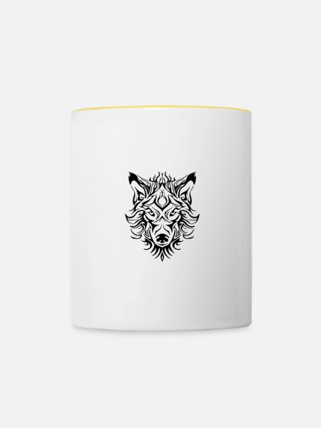Wolf - Tasse zweifarbig - Weiß/Gelb