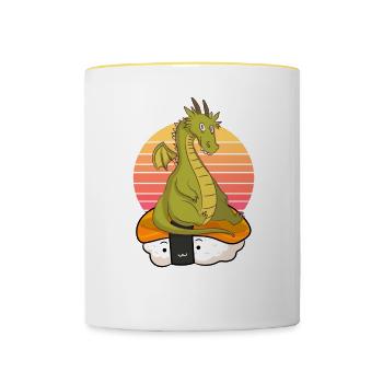 Sushi Drache - Tasse zweifarbig - Weiß/Gelb - Vorne