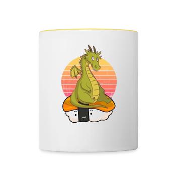 Sushi Drache - Tasse zweifarbig - Weiß/Gelb - Vorne