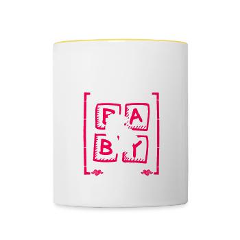 Poppa Thinks It's a Girl Gender Reveal Funny Baby - Contrasting Mug - white/yellow - Front