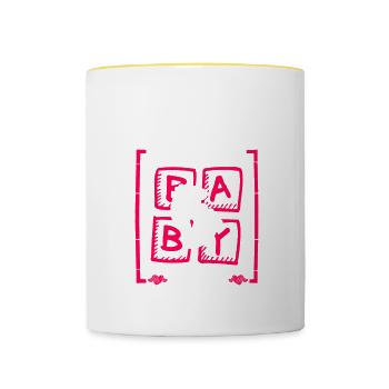 Mommie Thinks It's a Girl Gender Reveal Funny - Contrasting Mug - white/yellow - Front