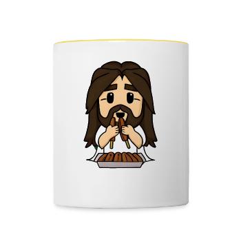 Jesus liebt Corndogs - Tasse zweifarbig - Weiß/Gelb - Vorne