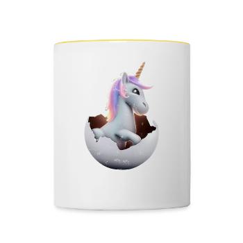 Baby Einhorn schlüpft aus Ei - Tasse zweifarbig - Weiß/Gelb - Vorne