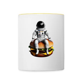 Astronaute spatial Cheeseburger - Mug contrasté - blanc/jaune - Devant