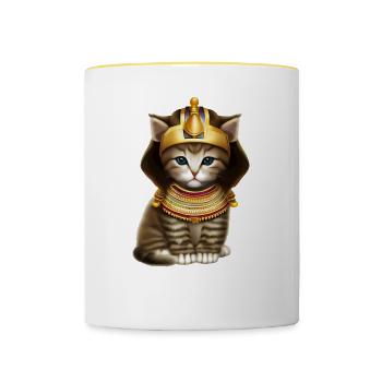 Egyptian Pharaoh Cat - Contrasting Mug - white/yellow - Front