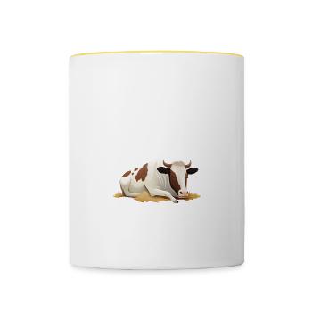 Müde Spruch Kuh Kühe Schlafanzug Morgenmuffel - Tasse zweifarbig - Weiß/Gelb - Vorne