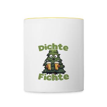 Dichte Fichte Party JGA Saufen Mallorca Party - Tasse zweifarbig - Weiß/Gelb - Vorne