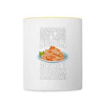 Statt Sorgen Nudeln machen - Tasse zweifarbig - Weiß/Gelb - Vorne