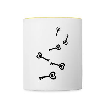 Schlüssel herz hochzeit - Tasse zweifarbig - Weiß/Gelb - Vorne