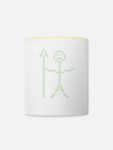 Strichmännchen Krieger Pixelart - Tasse zweifarbig - Weiß/Gelb