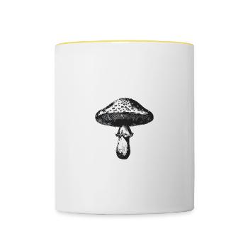 Cooles Pilzdesign, Pilzesammler, Pilze suchen. - Tasse zweifarbig - Weiß/Gelb - Vorne