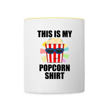 Lustiges Sprichwort Popcorn essen köstlicher Mais - Tasse zweifarbig - Weiß/Gelb - Vorne