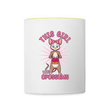 Girl Likes Opossums Rodent Cute Opossum Funny - Contrasting Mug - white/yellow - Front