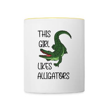 Girl Likes Reptiles Funny Alligator Swamp Nature - Contrasting Mug - white/yellow - Front
