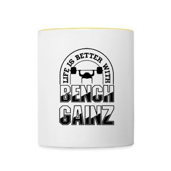 Life With Benchpress Gainz Funny Gym Powerlifter - Contrasting Mug - white/yellow - Front