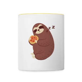 Un paresseux mangeant et dormant, mignon animal - Mug contrasté - blanc/jaune - Devant