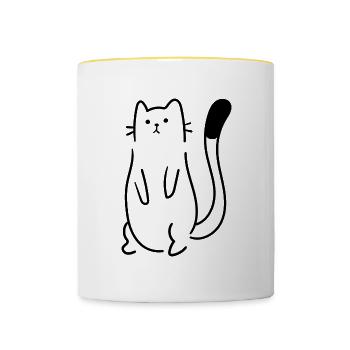 Dessin amusant de chat, animaux mignons - Mug contrasté - blanc/jaune - Devant