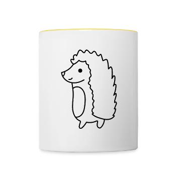 Jolis hérissons dessinant des animaux sauvages - Mug contrasté - blanc/jaune - Devant