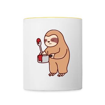 Faultiergemälde Einschlafen Ironisches faules - Tasse zweifarbig - Weiß/Gelb - Vorne
