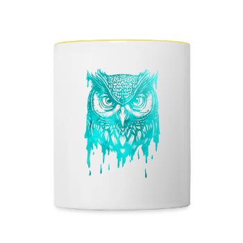 Süße, künstlerische Eule, Tierwelt, bunte Vögel, - Tasse zweifarbig - Weiß/Gelb - Vorne