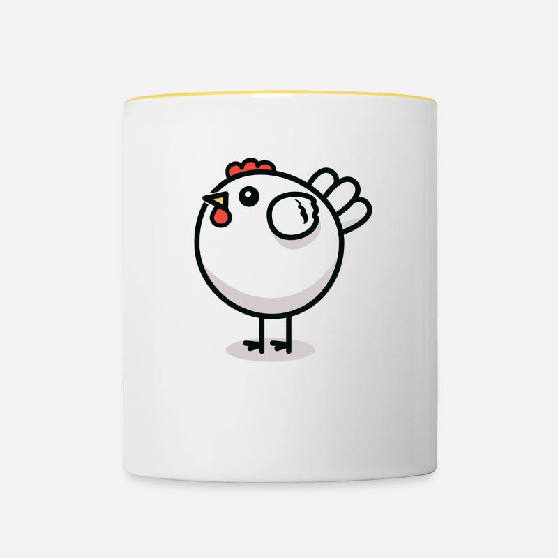 Das Huhn - Der Freund der Katze - Tasse zweifarbig - Weiß/Gelb