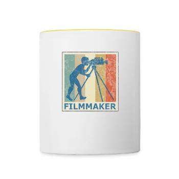 Rétro vintage style caméra caméra film - Mug contrasté - blanc/jaune - Devant