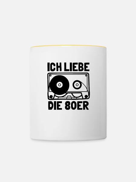 80 s - Tasse zweifarbig - Weiß/Gelb