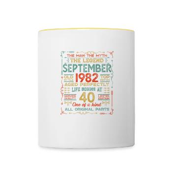Septembre 1982 - cadeau du 40e anniversaire. Génial. - Mug contrasté - blanc/jaune - Devant