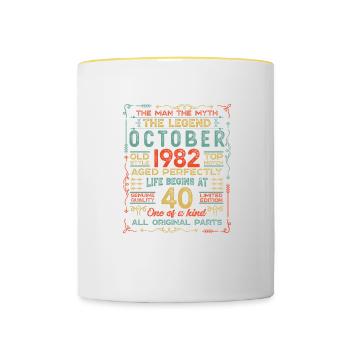 Octobre 1982 - Cadeau du 40e anniversaire. Légende. - Mug contrasté - blanc/jaune - Devant