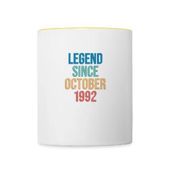 Oktober 1992 - 30. Geburtstag Geschenk. Legende. - Tasse zweifarbig - Weiß/Gelb - Vorne