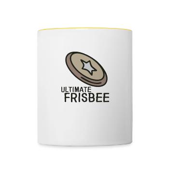 Ultimate Frisbee Scheibe Geschenk Mannschaft - Tasse zweifarbig - Weiß/Gelb - Vorne