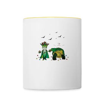 Ille aime les tortues - Mug contrasté - blanc/jaune - Devant