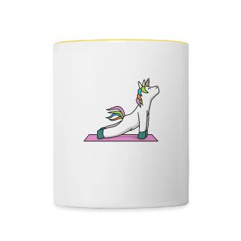 Unicorn Yoga Gift Training Fitness Gym Sports - Contrasting Mug - white/yellow - Front