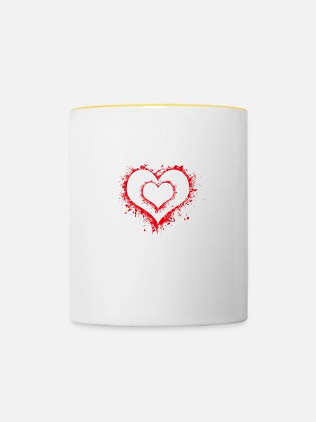 Herz in Herz, Geschenkidee - Tasse zweifarbig - Weiß/Gelb